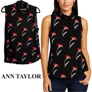 Ann Taylor Black Floral Cowl Neck Sleeveless Top